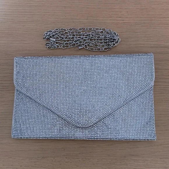 Embellished Envelope Clutch with Chain | Silver - Picture 2 of 6